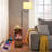 Rustic Brown LED Floor Lamp With Flip Top Side Table, USB Charging Ports, And Remote Control
