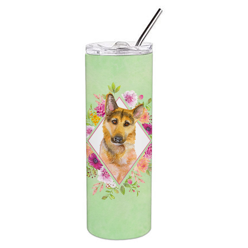 E23BF9F8391D466E9CA4F8DFEBD9A7DB de verre 20 oz à double paroi en acier inoxydable chiot, Gold German Shepherd, Vert