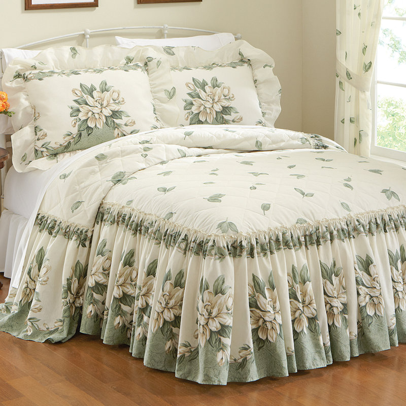 Sage Cotton King Bedspread Set with Ruffled Skirt