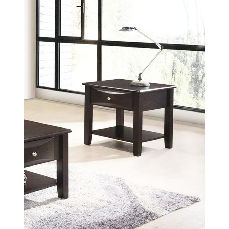 Modern Style End Table With Brown Finish And Drawer/shelf Pair Rectangular In Brown, Drawer Shelf Function
