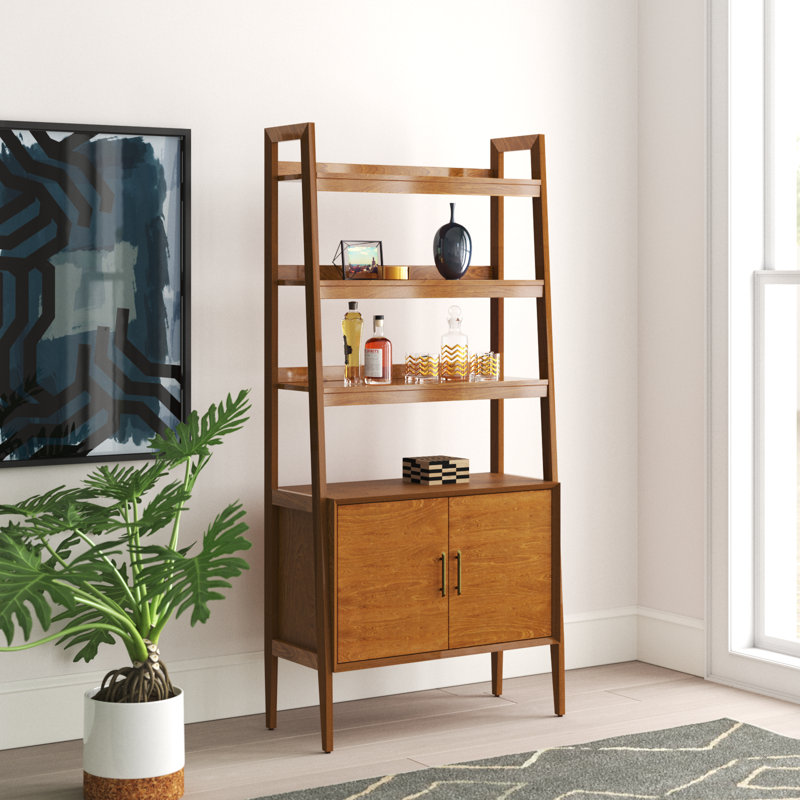 Angelith 36"W Ladder Storage Shelf Bookcase with Solid Wood Legs, Acorn