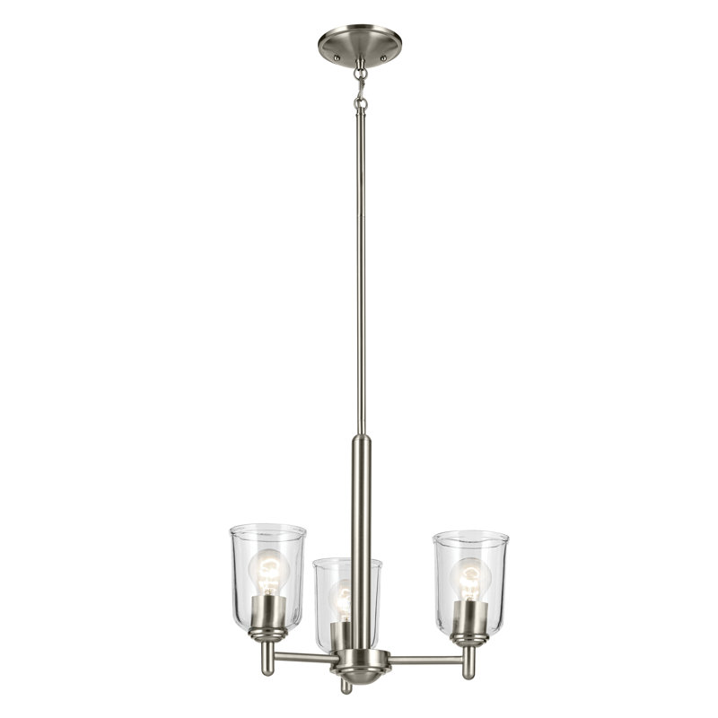 Mini-lustre 3 lumières 15,25 "avec verre transparent, Nickel brossé