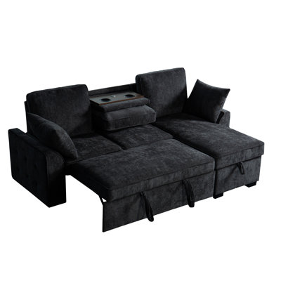 Multi - Functional Sectional Ensemble With Removable Cup Holder Tray, Storage Chaise, And Modular Layout In Dark Grey Chenille For Gatherings 3 Seat Integrated Adjustable Backrests Foam Filler, Ideal