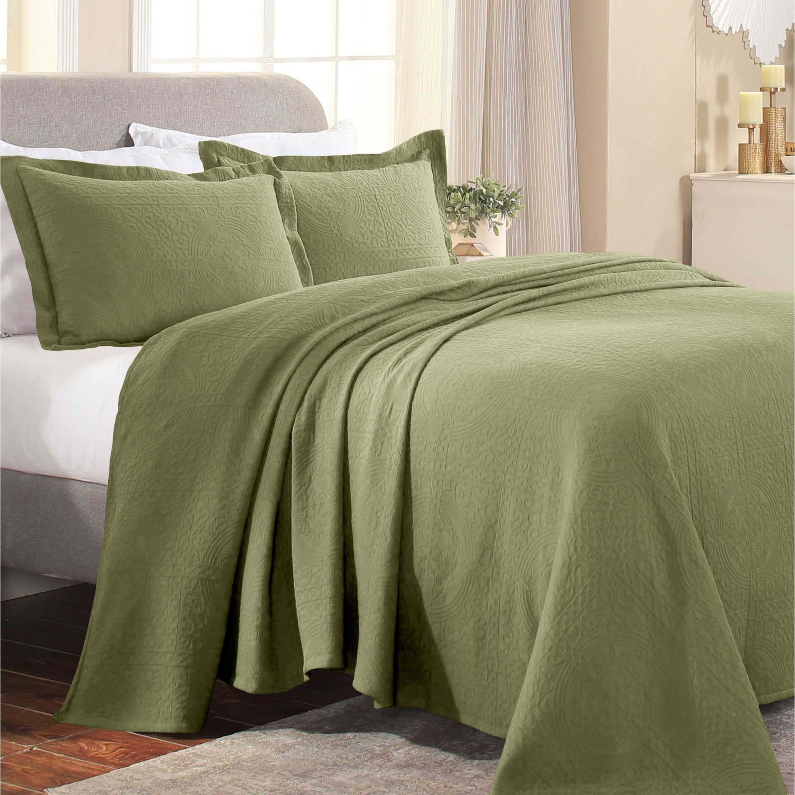 Swanton Cotton Coverlet Set, King Coverlet + 2 Shams, Sage