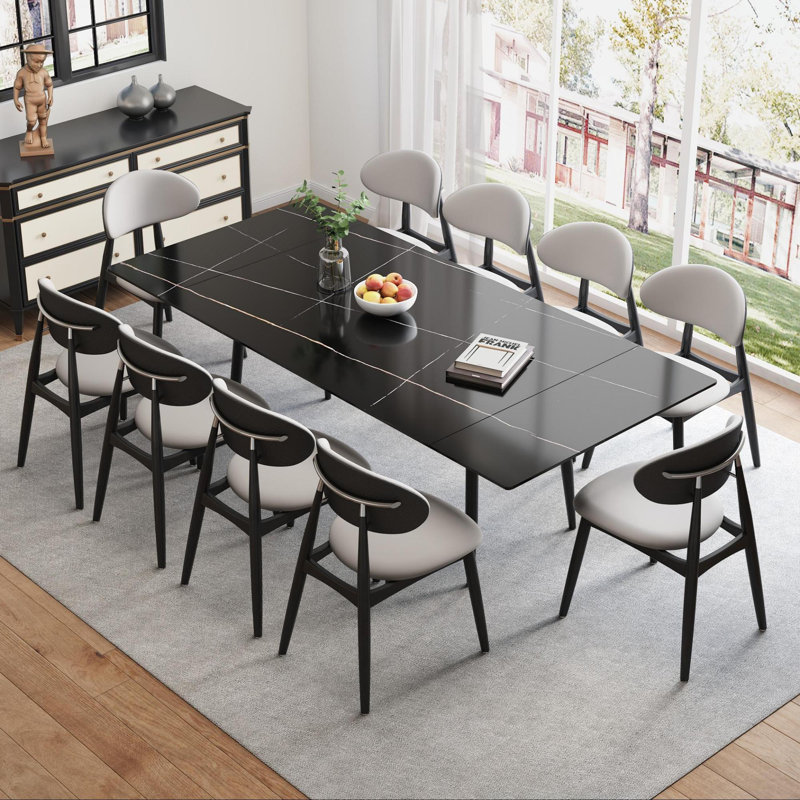 Otho Modern 63" to 94" Extendable Rectangular Dining Table For 6-10, Black