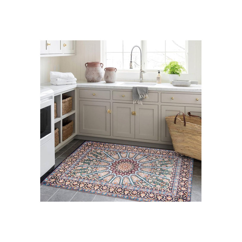 Tapis décoratif lavable à la machine moderne multicolore, Rectangle 3 pi 3 po x 4 pi 11 po