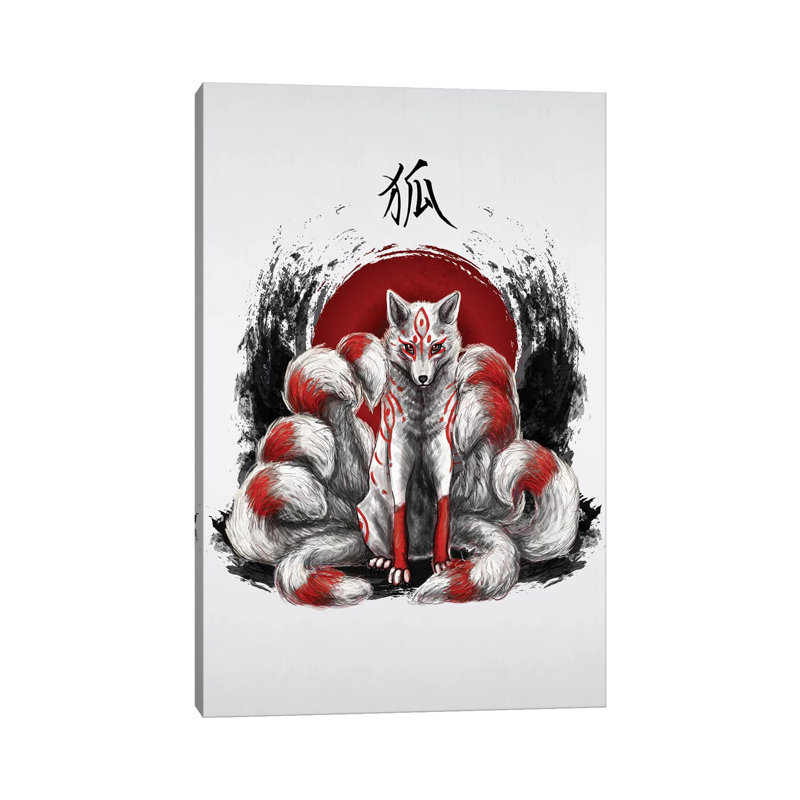 Reproduction d'art sur toile tendue, "Japanese Nine Tailed Fox Kitsune" par Ninivin, H 40 po x l 26 po x P 1,5 po