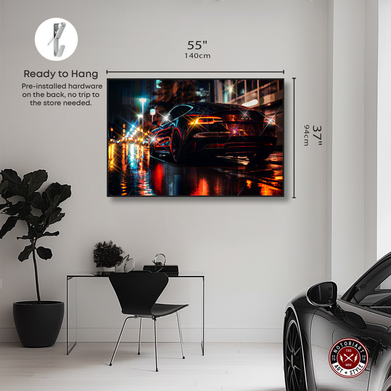 «Night and Electricity Racing Car Print Man Cave» par Notoriart, Cadre noir, H 37 po x l 55 po