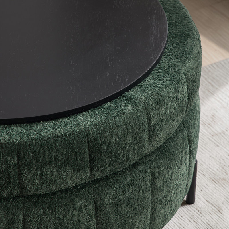 Upholstered  Storage Ottoman, Green Chenille