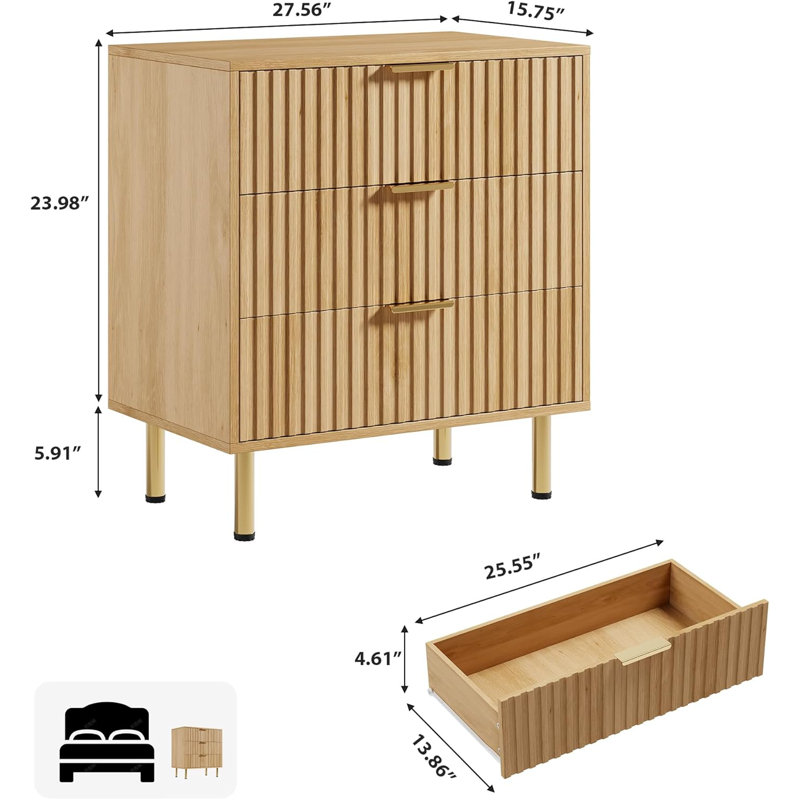 70.1cm W 3 - Drawer Chest of Drawers, Yellow