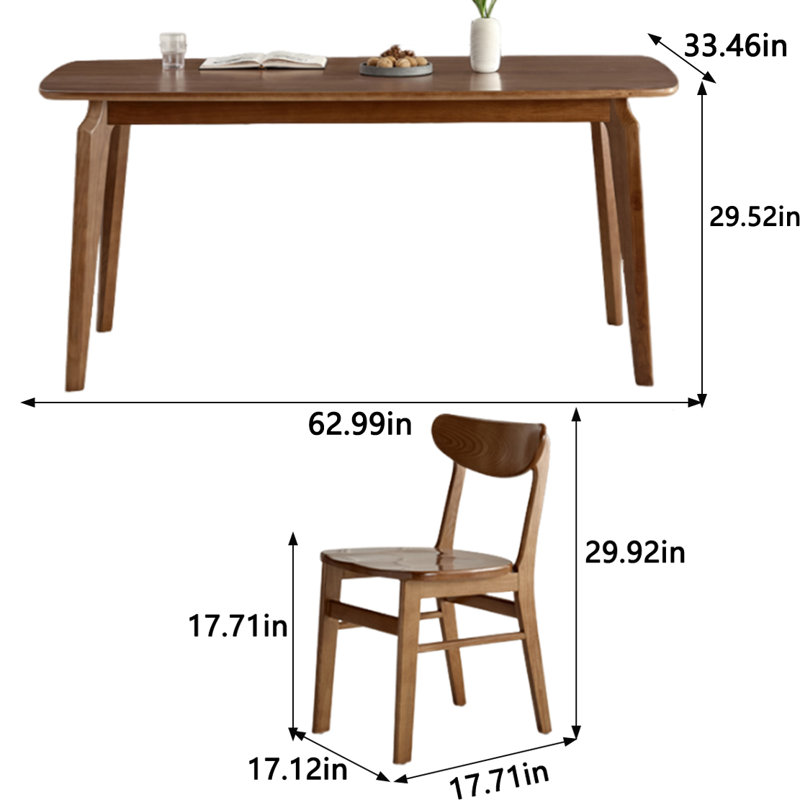 Table de salle à manger en frêne massif, H 29,52 po x L 62,99 po x l 33,46 po