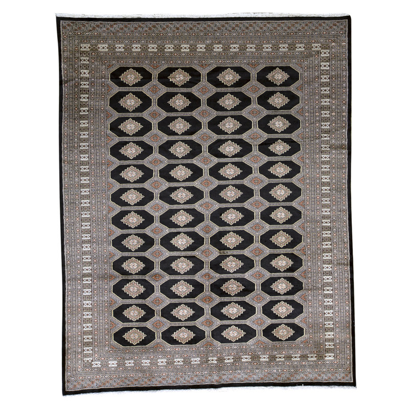 Tapis unique en laine noué à la main de haute qualité de 8 pi 1 po x 10 pi 3 po noir / gris / blanc