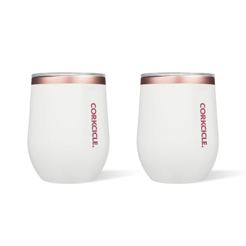 Corkcicle 12 fl. oz. Triple Wall Insulated Stainless Steel Travel Tumbler with, White/Gold