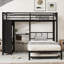 Lit superposé à plateforme pour trois personnes avec garde-robe intégré, lit gigogne et bureau pliable, fabrication en bois aggloméré noir mat