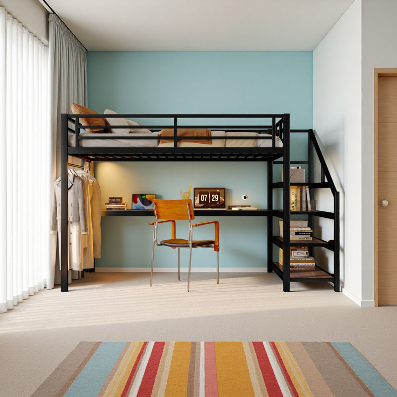 Lit mezzanine simple TG avec bureau et escalier de rangement