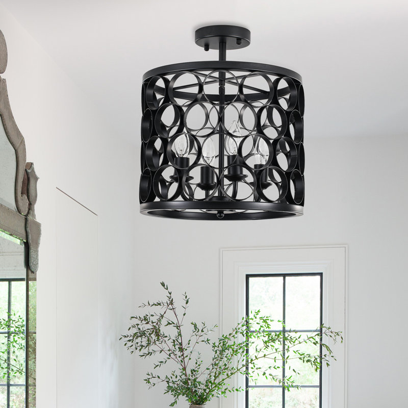 Plafonnier semi-encastré 4 lumières , Noir mat
