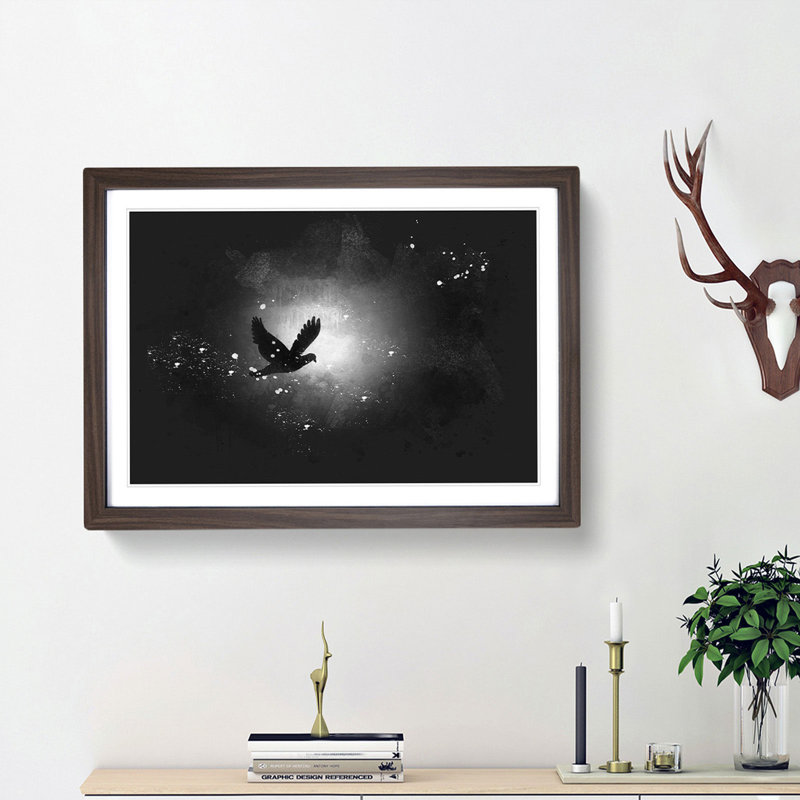 Flying Dove Bird - Picture Frame Graphic Art Print, 45cm H x 63cm W x 2cm D, Walnut Framed