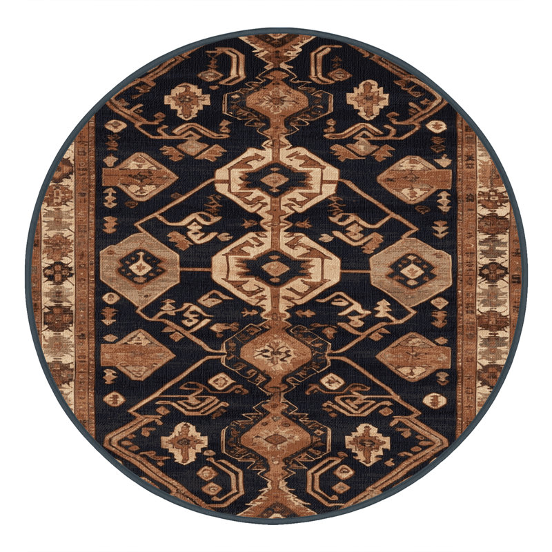 Tapis brun turc lavable à la machine, Rond 3 pi