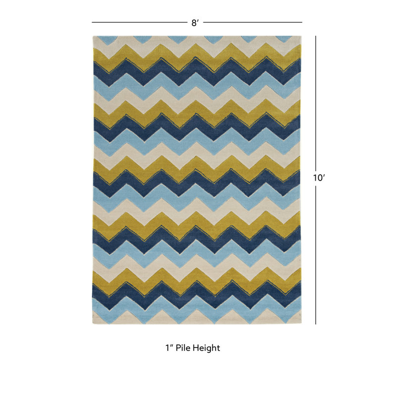 Equelle Handmade Rug Blue And Marigold, Rectangle 8' x 10'