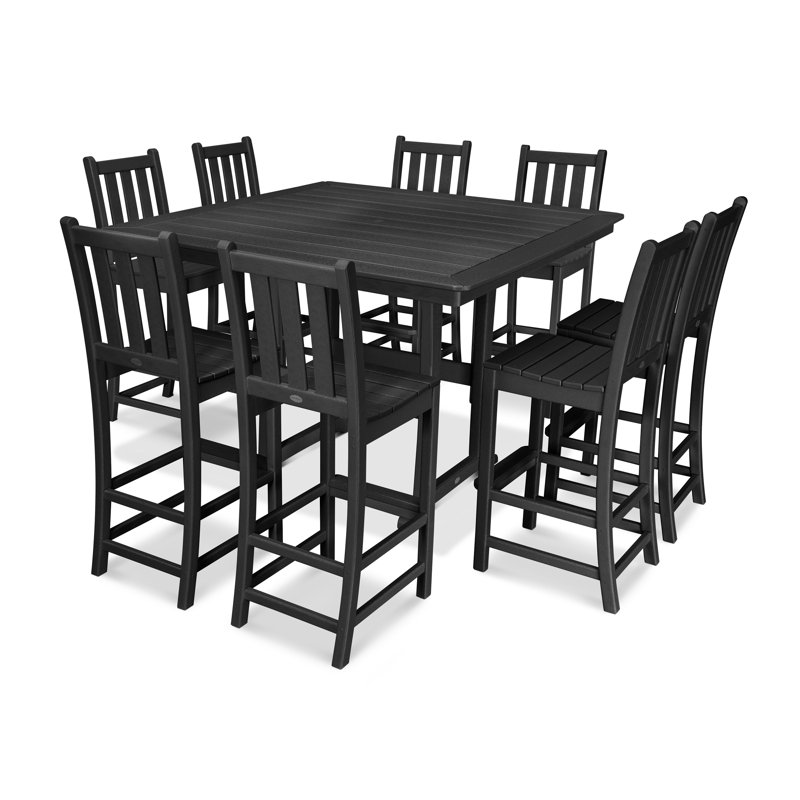 Traditional Garden 9-Piece Nautical Trestle Bar Set, Black