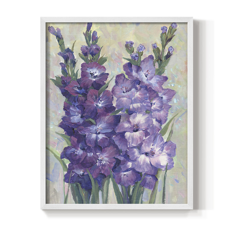 Gladiolas Blooming II, reproduction encadrée - bois massif, H 30 po x l 24 po, Blanc