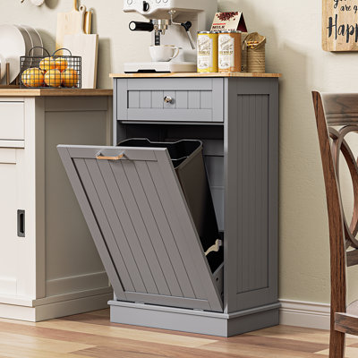13 Gallons Tilt Out Trash Cabinet, Hidden Trash Can Cabinet Kitchen Wooden Tilt Out Pet Proof Hidden Trash Bin for Kitchen Living Room
