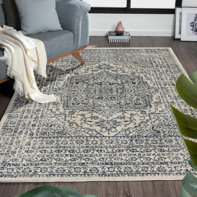 Tapis rectangulaire ivoire en polypropylène tissé à la machine, Rectangle 5 pi x 7 pi