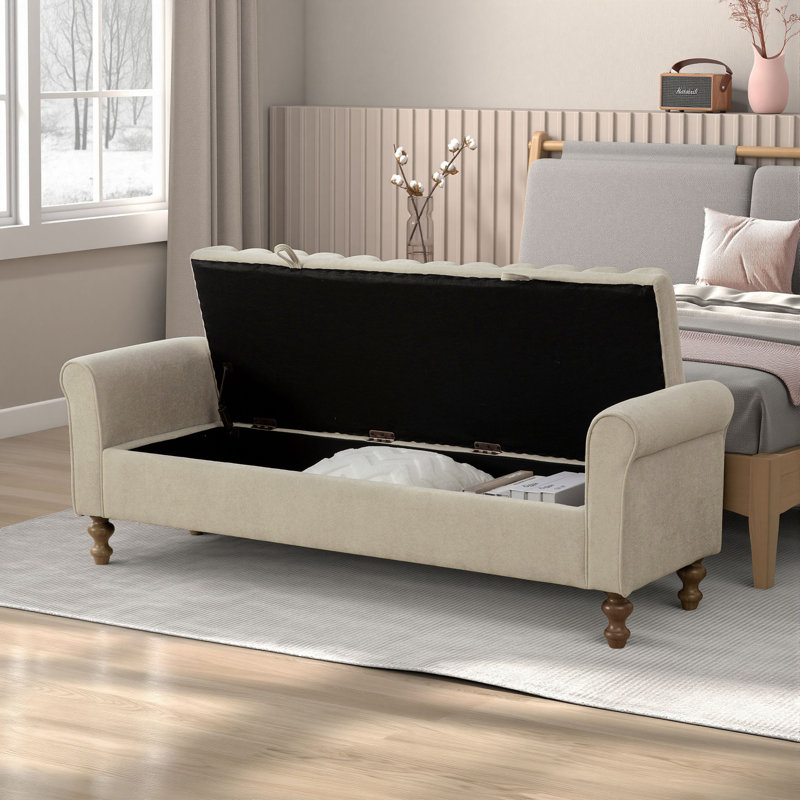 Banc de rangement rembourré l 65,5 po, Gris beige