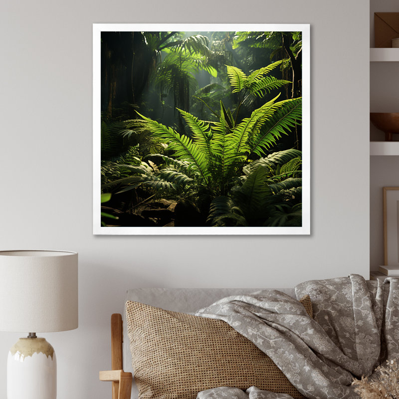 Jungle Ferns Delight sur impression sur toile, H 24 po x l 24 po x P 1 po, Cadre simple blanc