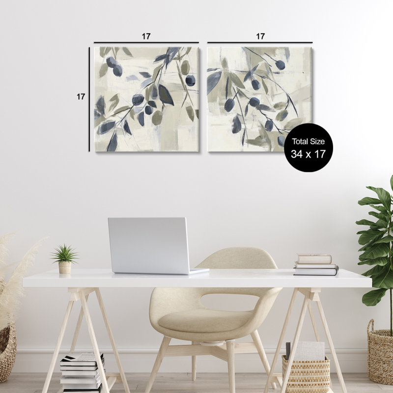 Ensemble de 2 toiles d'olives vertes méditerranéennes, design par Mona Grace, H 17 po x l 17 po