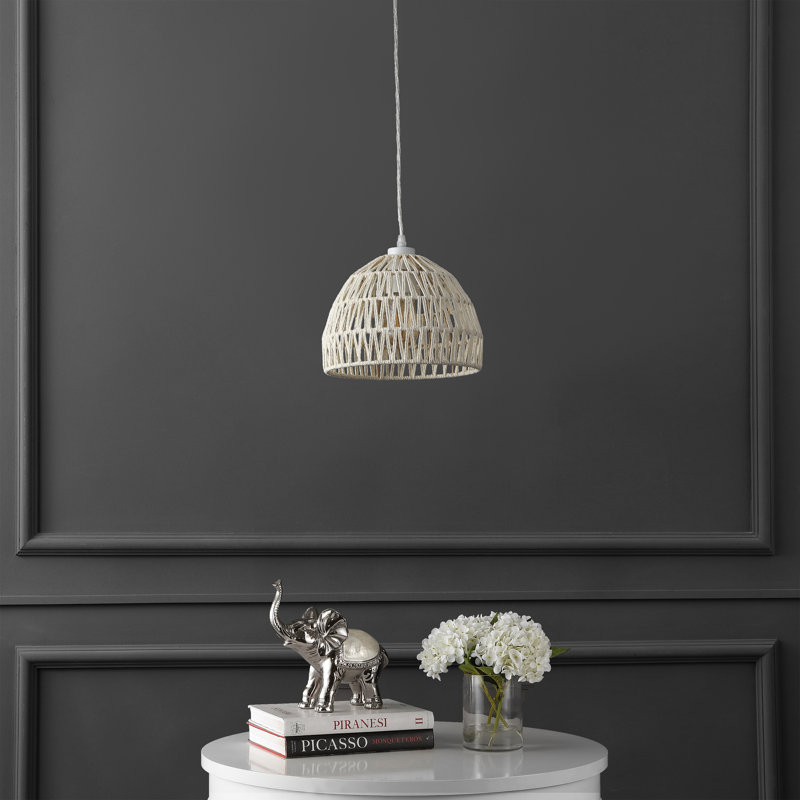 Luminaire suspendu en forme de dôme à 1 lumière Khorawa, Crème, crème, H 70 po x l 10,25 po x P 10,25 po, Blanc