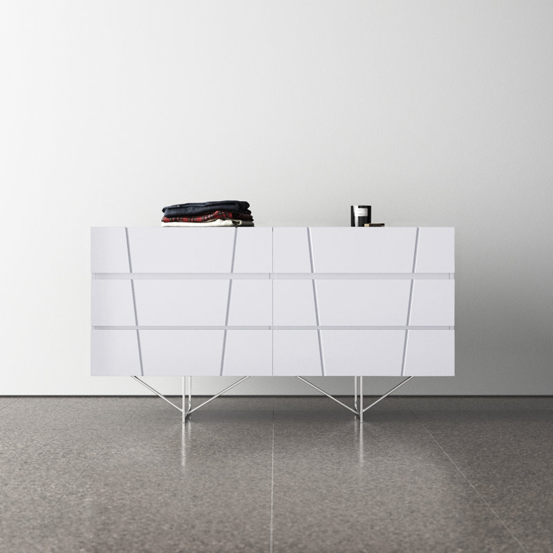 Commode double 6 tiroirs Clintock Modern, Blanc