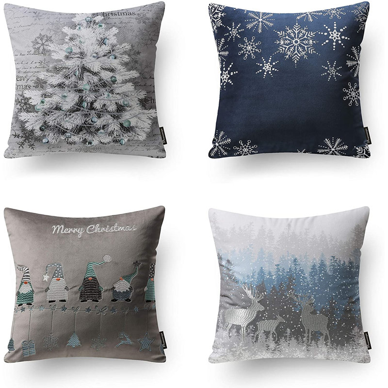Housse de coussin Phantoscope Merry Christmas, Marine / Gris / Blanc, Pillow cover only