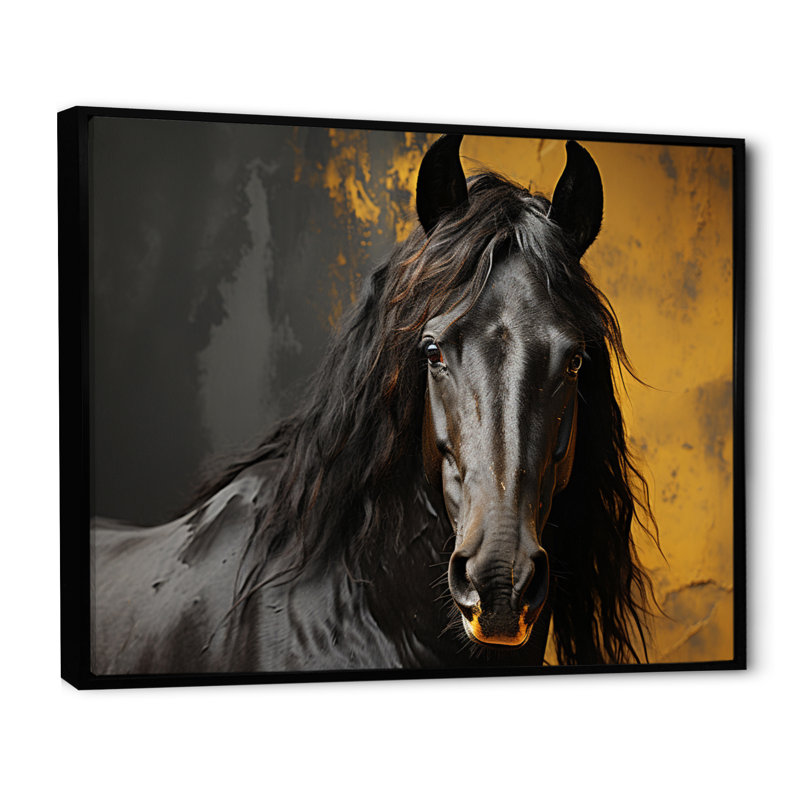 «Yellow Horse Bold Elegance», reproduction sur toile encadrée, H 30 po x l 40 po x P 1,5 po, Cadre flottant noir