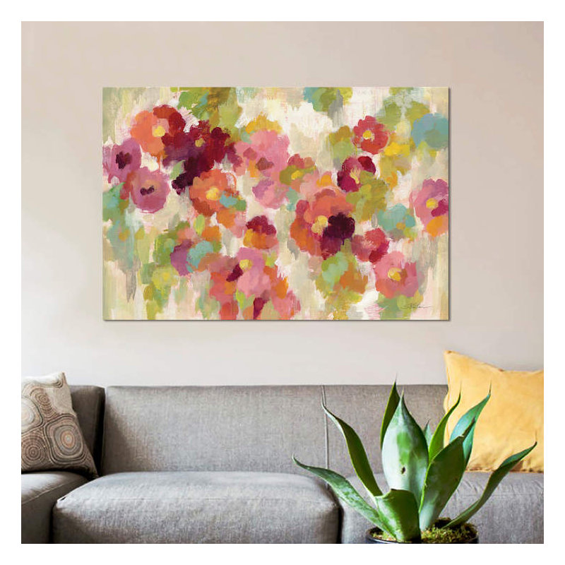 Coral And Emerald Garden I by Silvia Vassileva - Print on Canvas, 66.04 cm H x 45.72 cm W, Black Floater Framed