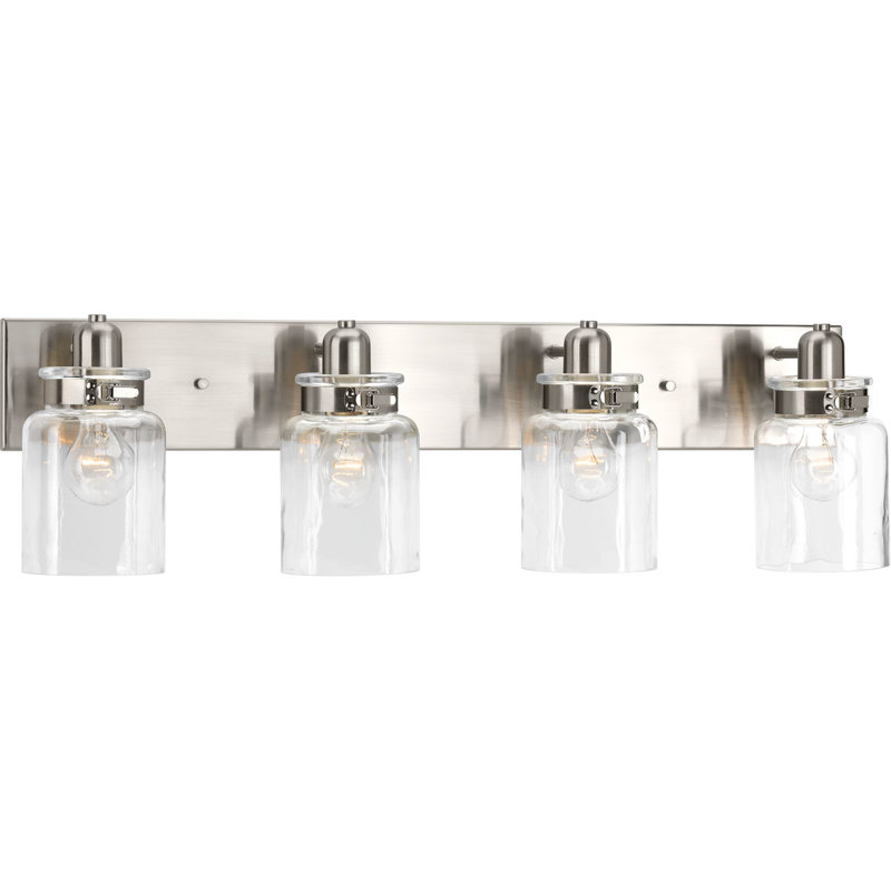 4-Light Brushed Nickel Bath Vanity Light with Clear Glass Shades, Brushed Nickel