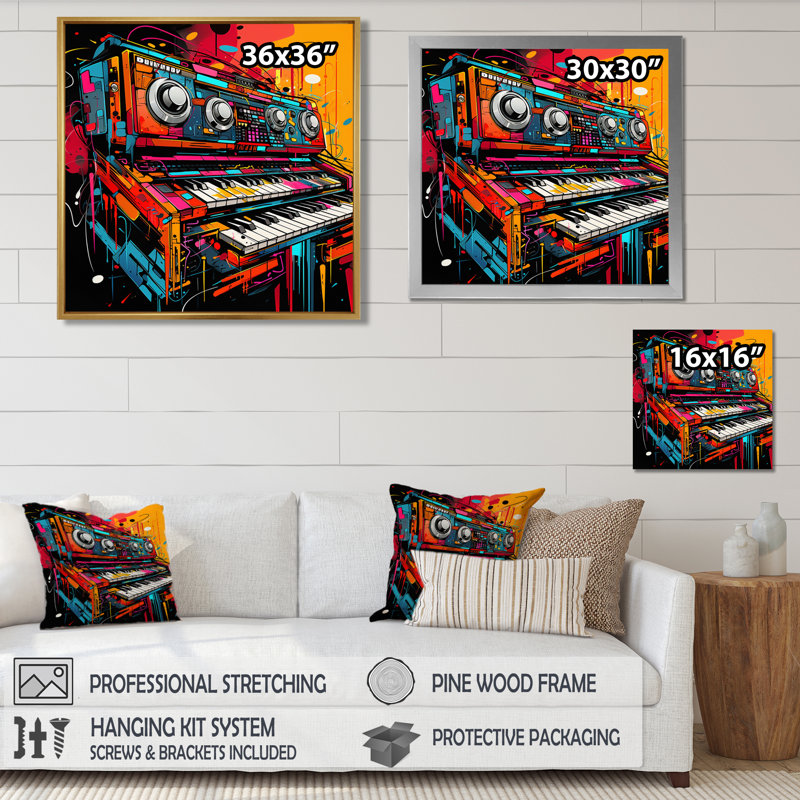 Rozell - Piano, art mural, salon, H 30 po x l 30 po x P 1 po, Toile avec cadre flottant noir