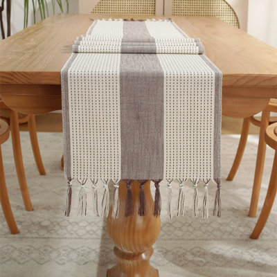 Rustic Farmhouse Table Runner Burlap Style, Handmade Braided Table Runner With Tassels For Dining Party Holiday