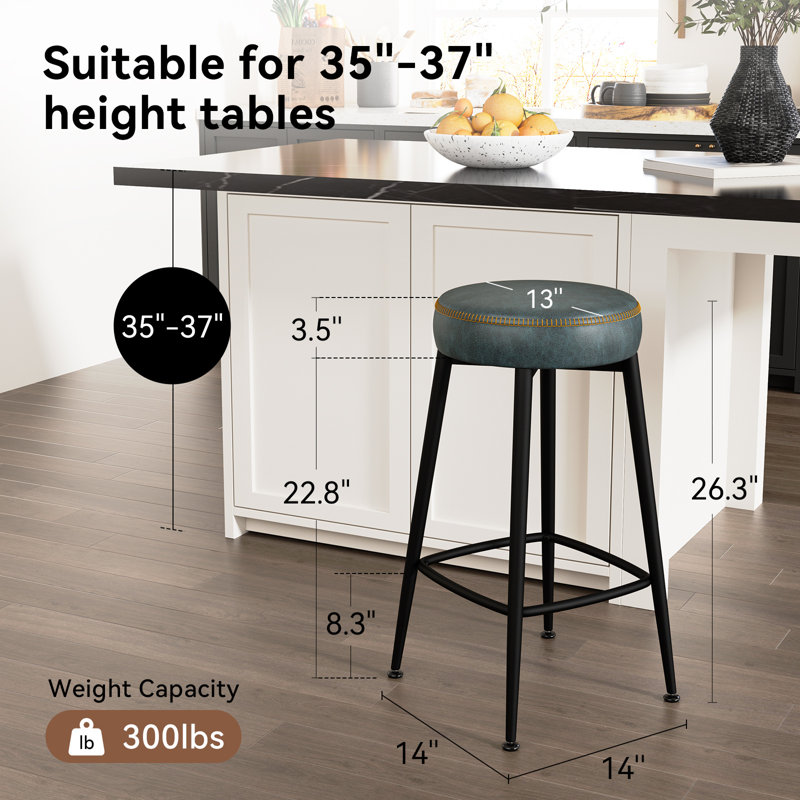 26.3" H Faux Leather Counter Height Bar Stools, Kitchen Counter Stools, Mid-Century Modern Backless Counter Stools For Kitchen Island, Home Bar
