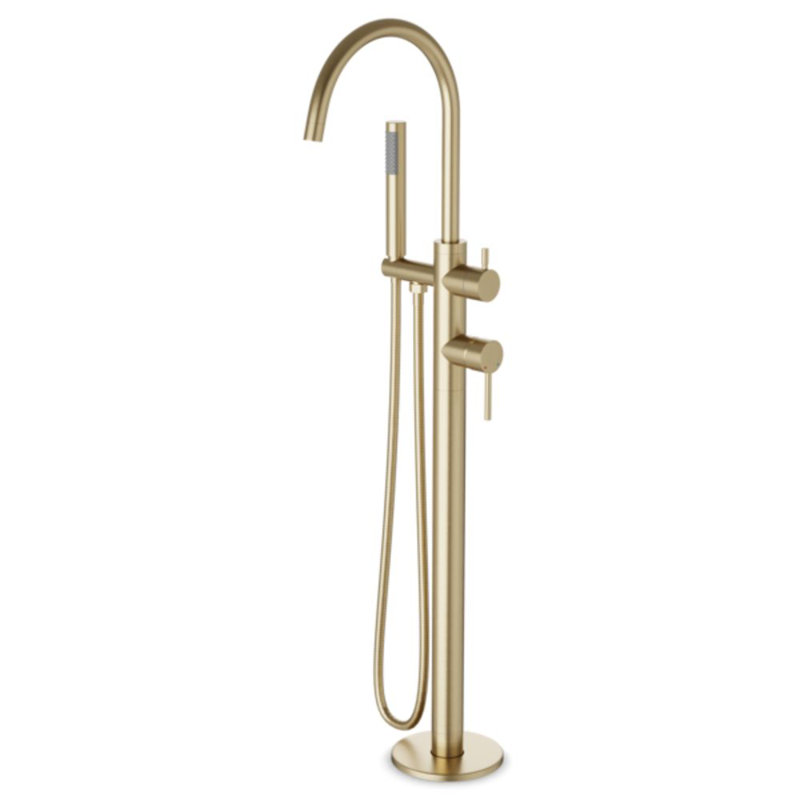 2 Handle Floor Freestanding Tub Filler, Satin Brass