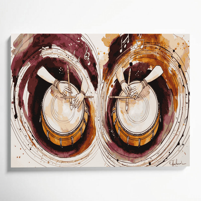 «Music Tabla», art mural sur toile beige, H 11 po x l 14 po