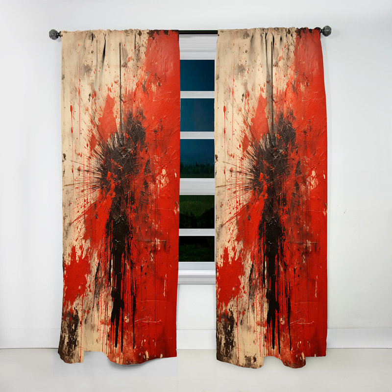 Banff Red Brown Medieval Siege Abstract Collages - Modern Velvet Curtain - Room Darkening - 1 panel, 52" W x 90" L