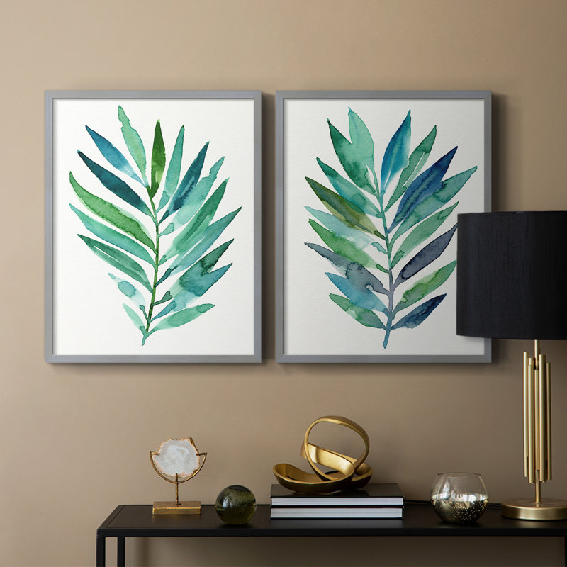 Palm Frond Flow I - impression encadrée de qualité supérieure - prête à être accrochée - aucun clou requis - aucun clou requis