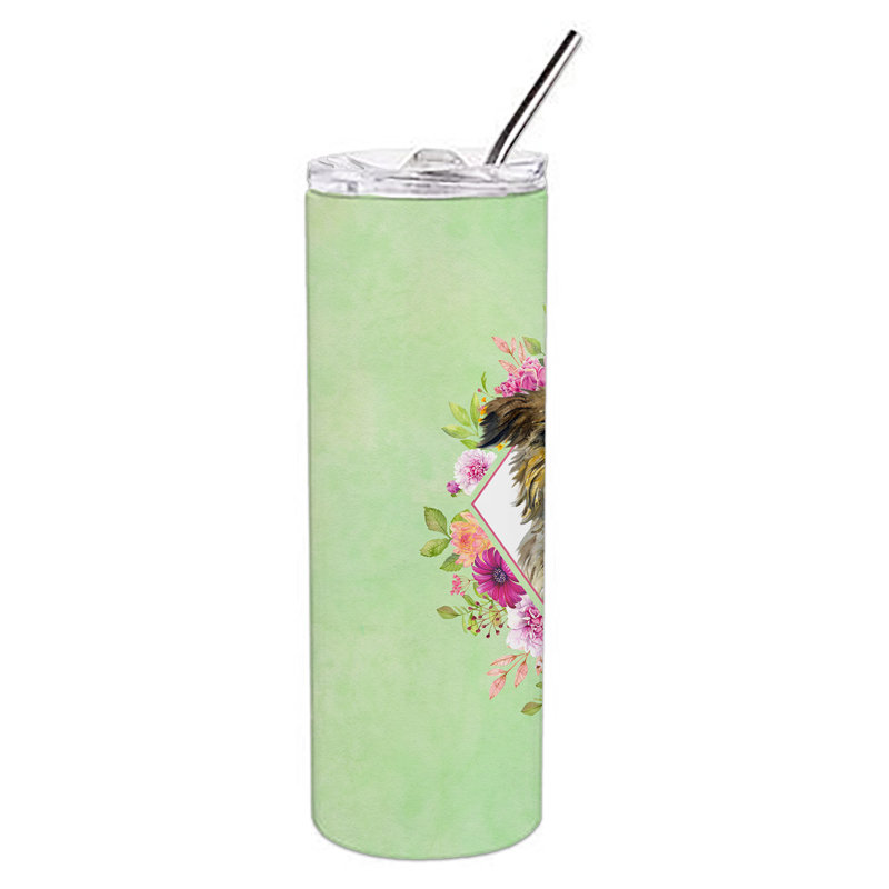 E23BF9F8391D466E9CA4F8DFEBD9A7DB de verre 20 oz à double paroi en acier inoxydable chiot, Griffon bruxellois, Vert