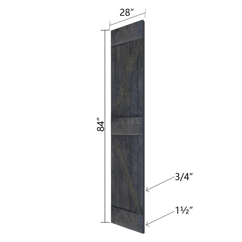 Porte de grange coulissante double en bois massif de style K avec ensemble de quincaillerie - Assemblage requis, Gris carbone