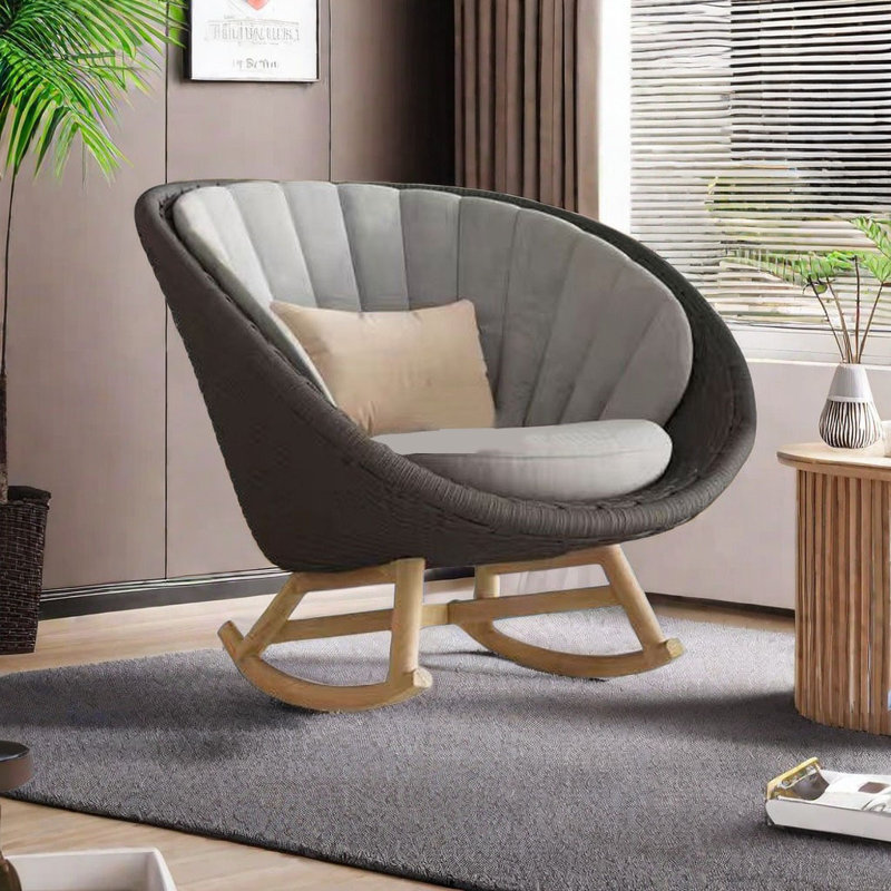 Chaise berçante confortable en rotin, Gris foncé