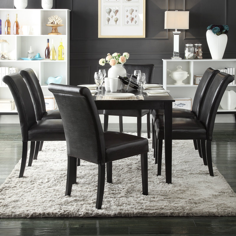 Alexa-Mae Four Leg Dining Set, Dark Brown, 7 Pieces: Table, 6 Chairs