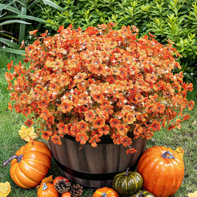 20 Bundles Artificial Fake Mums For Outdoor Fake Plants For Autumn Decoration,Faux Eucalyptus Flowers For Planter UV Resistant Lifelike For Home Porch Garden