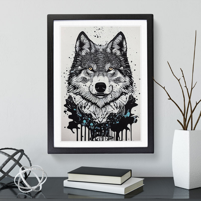 Wolf Graffiti No.3 - Wall Art, Black Framed Paper, 48cm H x 36cm W, White