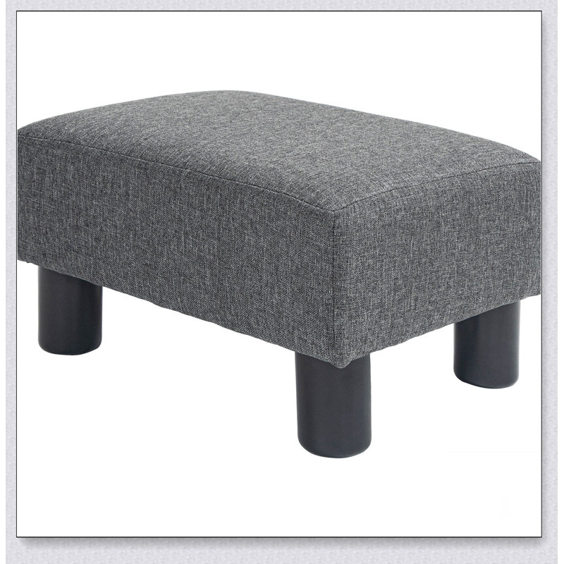 Ottoman Foot Rest, Small Foot Stool with Linen Fabric Upholstery and Plastic Legs, Cube Ottoman for Living Room, Green, Gray